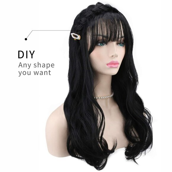 Akstore 28 inch Fashion Wigs Long Wavy Curly Hair Cosplay Wig & Wig Cap (Black) - Picture 4 of 5